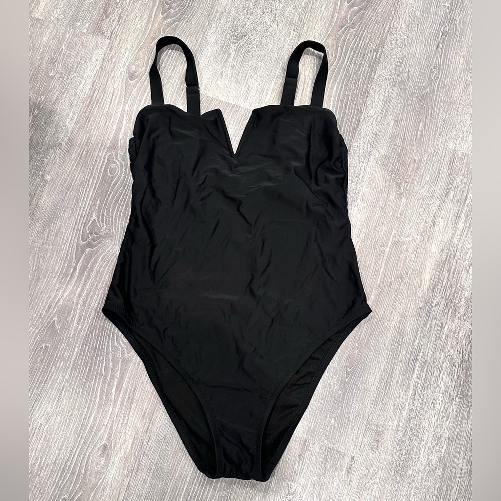 Shade & Shore Black V-Notch One-Piece Swimsuit